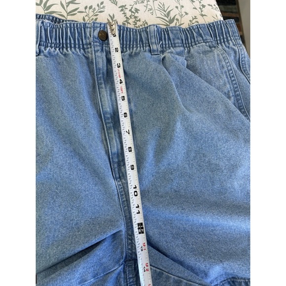 Eddie Bauer Mens Large Cotton Denim Shorts Elastic Waist Casual Blue Outdoor - Picture 8 of 9